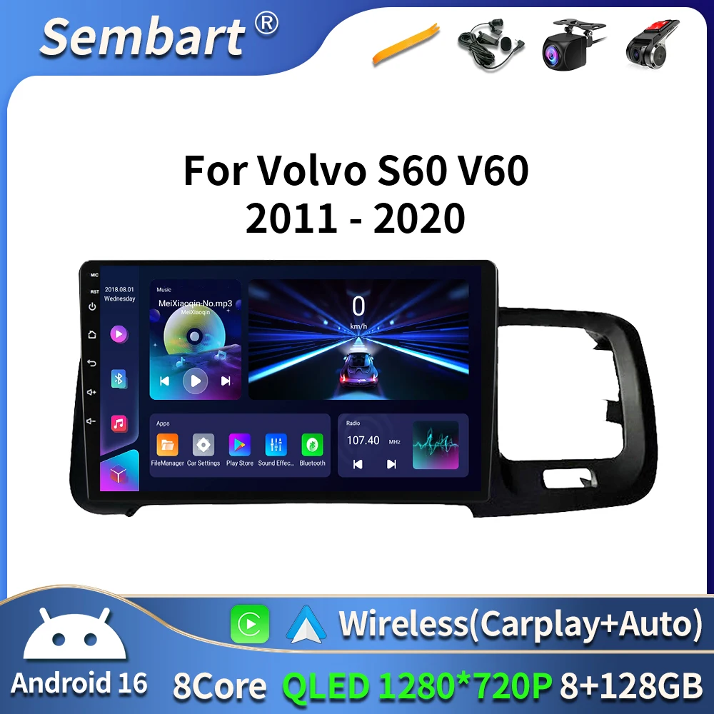 

Android 16 Auto 4G Car Radio For Volvo S60 V60 2008 - 2013 radio GPS Video Player Multimedia DSP Stereo CarPlay Tools