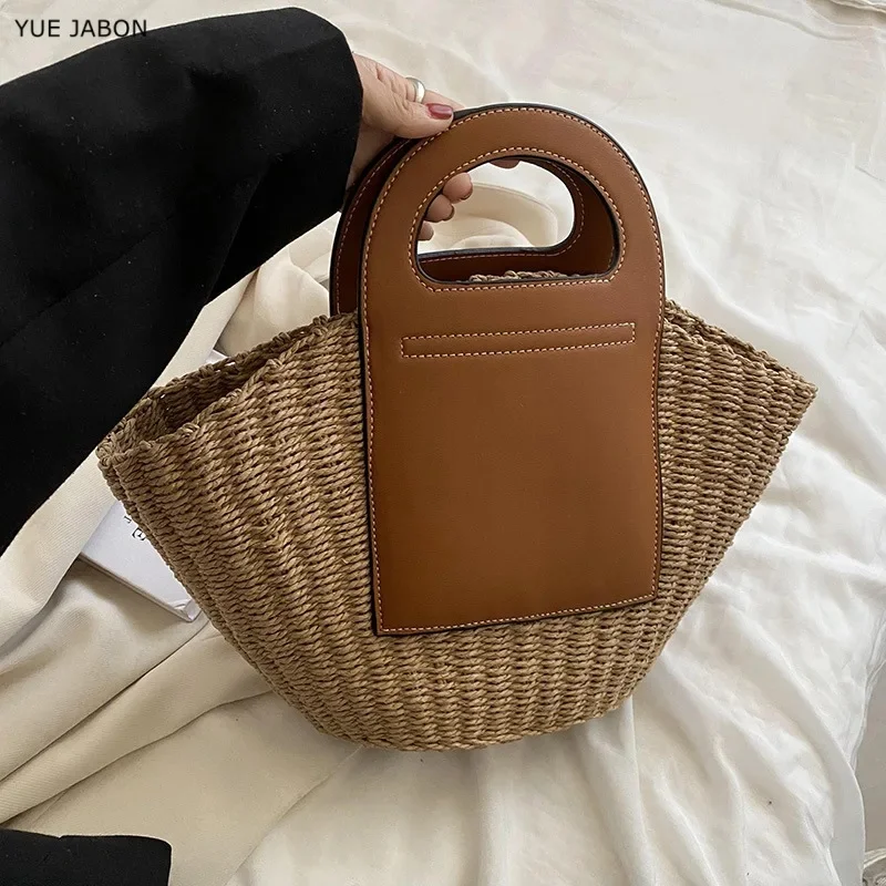 

Open Ladies Basket Shopper Bags Beach Straw Shell Bag Summer Woven Travel Handbag For Women Luxury Design Underarm Shoulder Bags