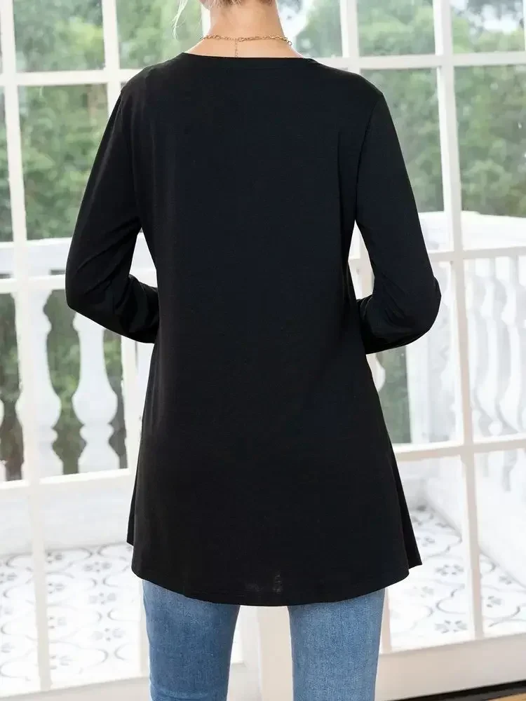 Plus Size 1XL-5XL Lente Dames Nieuwe Effen Kleur Modieus Temperament Vest met lange mouwen Lange top