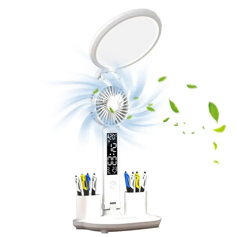 

Eye-Caring Desk Lamp Cool Breeze Lamp With Fan Touch Control Stepless Dimmable Light With Phone And Pen Holder For Studying Or