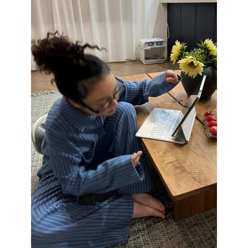Ins Korean Simple Striped Pajamas Women's Autumn and Winter New Loungewear Large Size Suit Can Be Worn Outside Comfortable