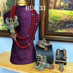 Mid-Ancient Vintage Set Collection Heavy Industry Lobster Antique Necklace Ring Bracelet Brooch Vintage Earrings