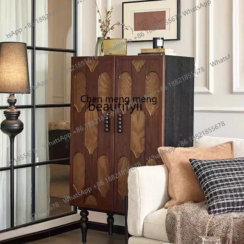 

DD French retro solid wood side cabinet American porch dining side French storage shoe cabinet