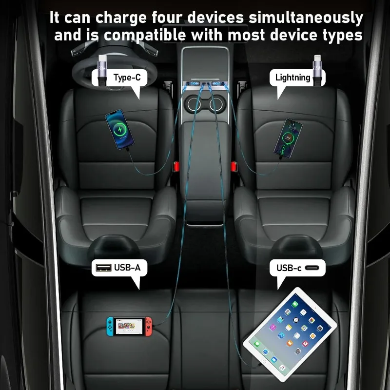 Phone Charger Fast Charging Docking Station For Tesla Model Y Juniper 2026 Model 3 Highland Retractable Center Console USB Hub view 3