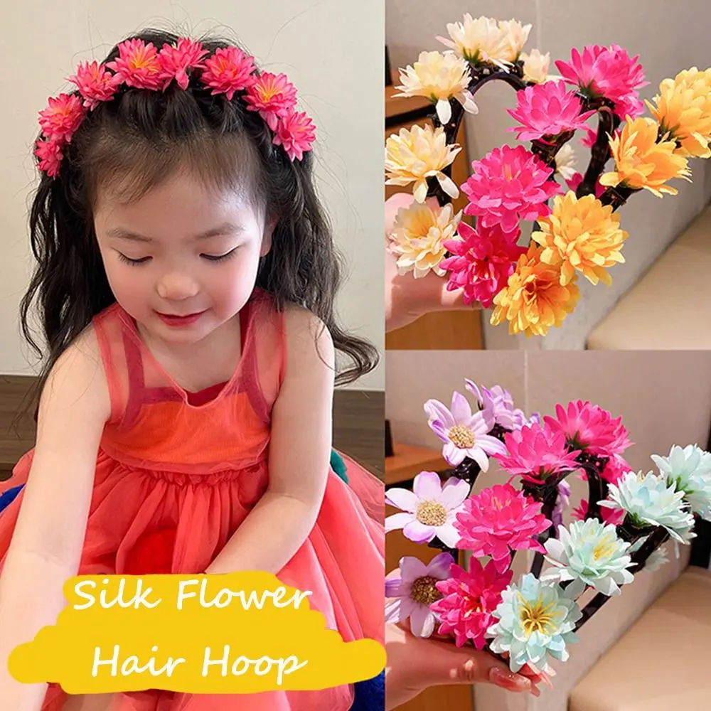 Simulation Flower Ethnic Style Flower Headband Headdress Girls Silk Flower Hair Hoop Headwear Decoration