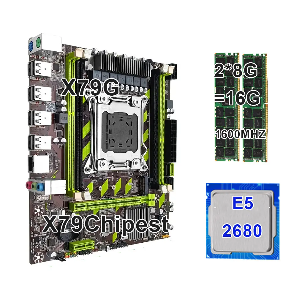 

KEYIYOU X79G Computer Motherboard Set Kit 16GB(2X 8GB) DDR3 ECC REG RAM 1600Mhz NVM And Xeon E5 2680 V2 CPU For Gaming Server