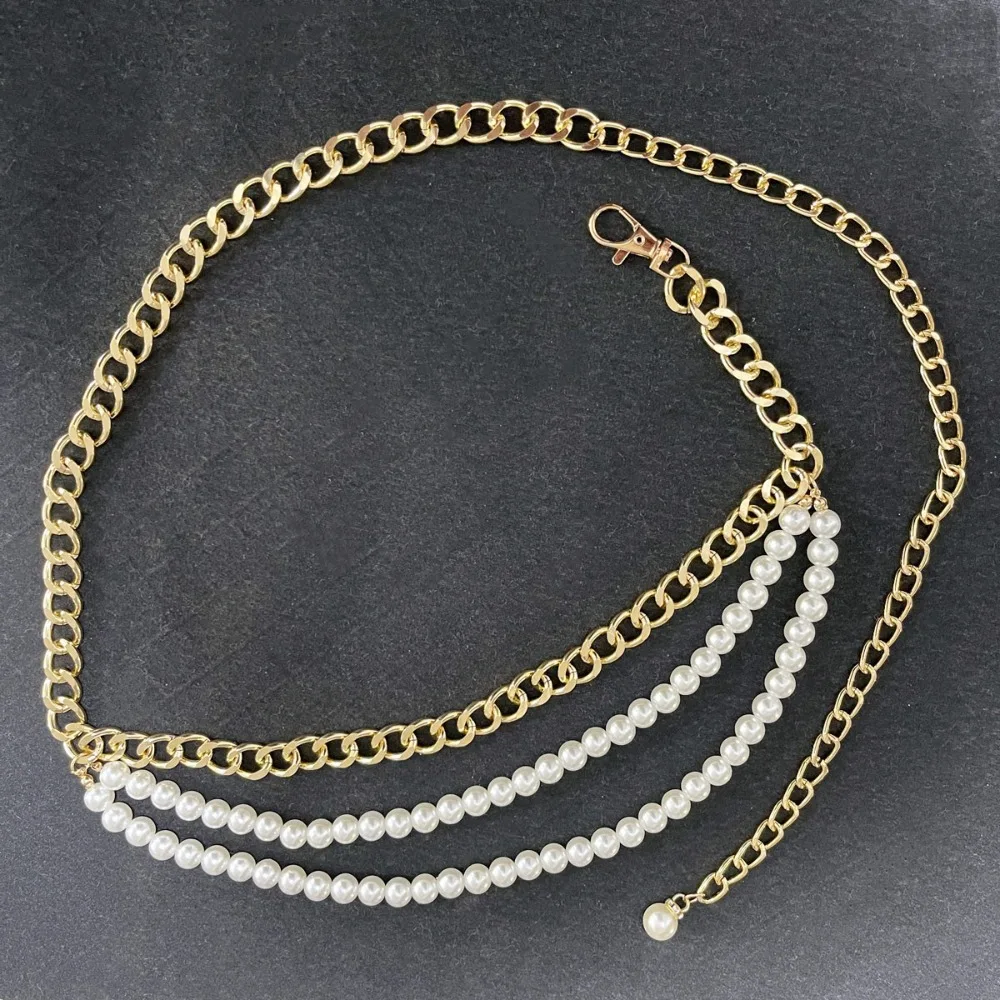 Fashion Elegant Multilayer Pearl Belt Waist Accessory Versatile Pearl Waist Chains Boho Pearls Splicing Belt for Women