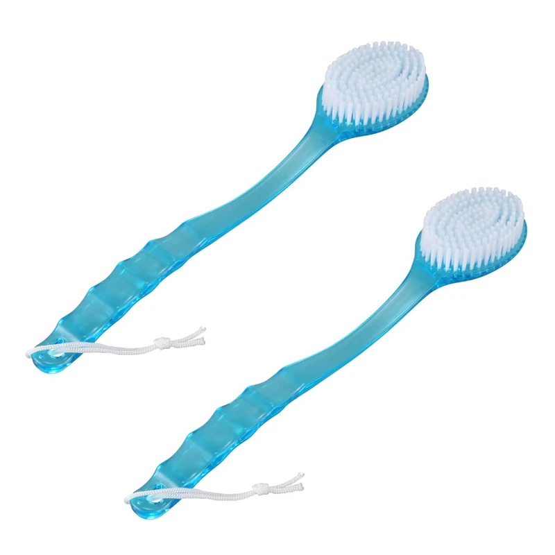 

2X Long Handled Body Bath Shower Back Brush Scrubber Massager Disability Helper Blue