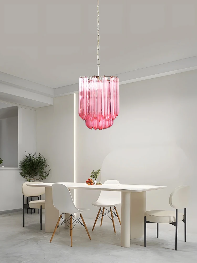 Round Pink Glass Chandelier Lighting 2024 Classic Kitchen Lustres Home Appliance Luxury Hanging Lamps for Living Room Table