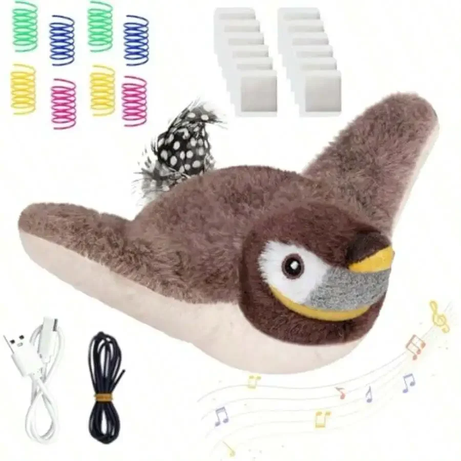 

Interactive Flapping Bird Cat Toy With Rechargeable Chirping Sound And Motion For Indoor Enrichment