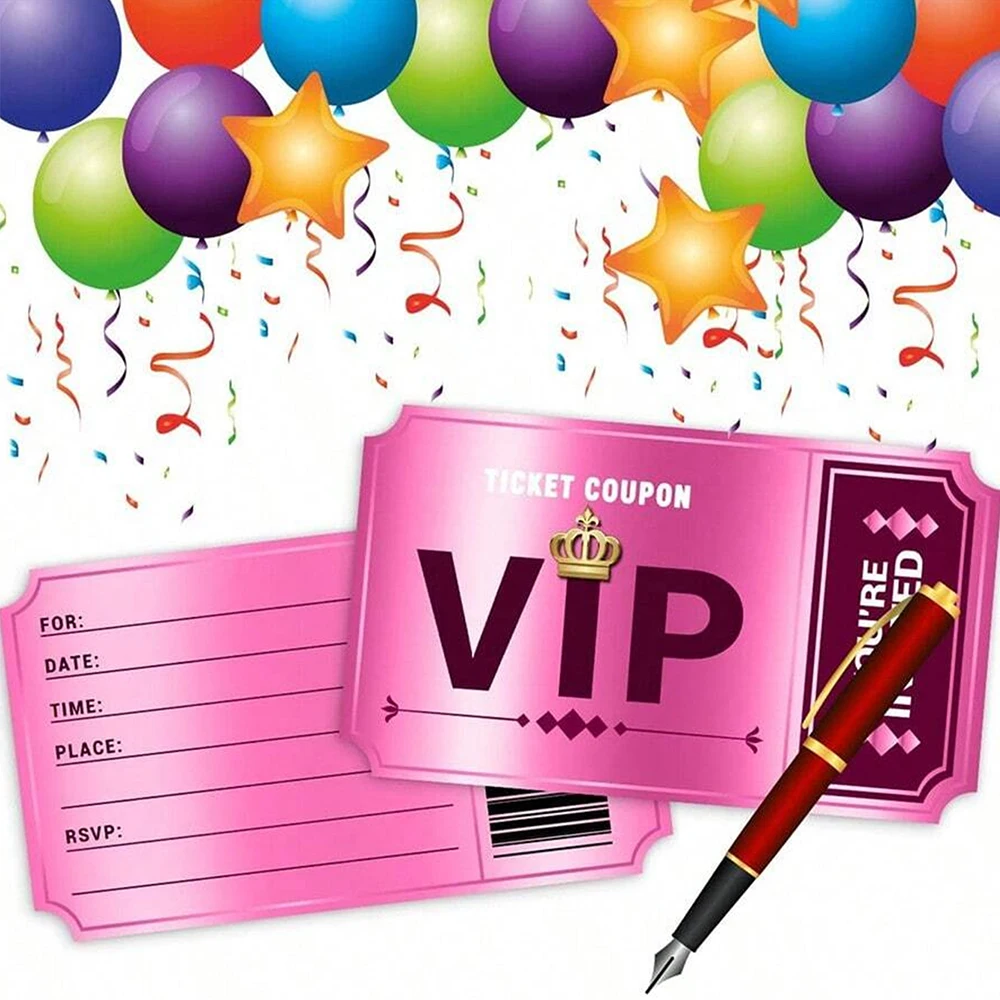 2/12/24 قطعة بطاقات دعوات الحفلات مع مغلفات موضوع حفلة عيد ميلاد الاحتفال الفيلم VIP دعوات الحفلات #2
