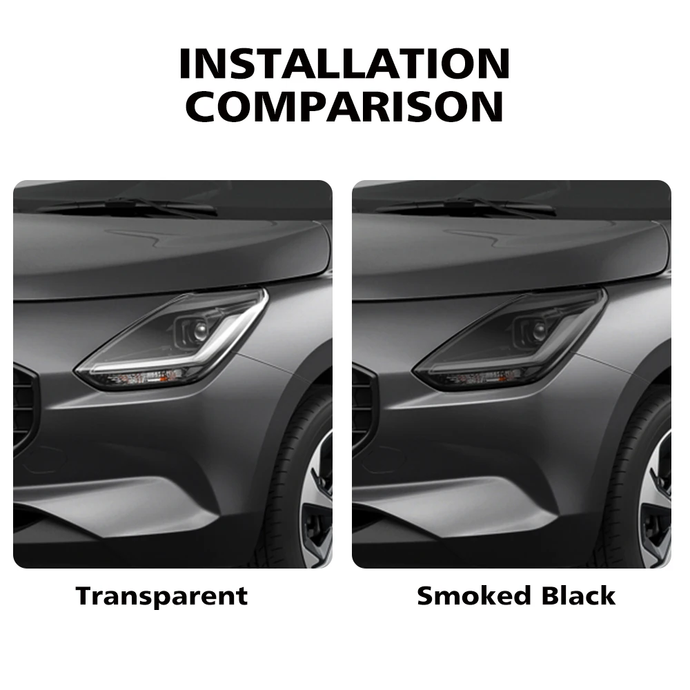 

Для Suzuki Swift 2017-2023: Комплект защитной пленки для фар (дымчато-черная, глянцевая, предварительно вырезанная) из ТПУ/ППФ, антицарапийная, виниловая пленка для автомобиля