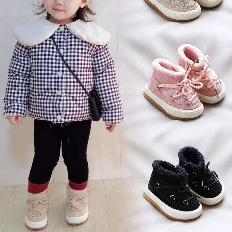 Fashion Winter Children Snow Boots Cute Warm Anti Slip Cotton Shoes Kids Boys Girls Platform Short Boot Toddlers Baby Sneakers