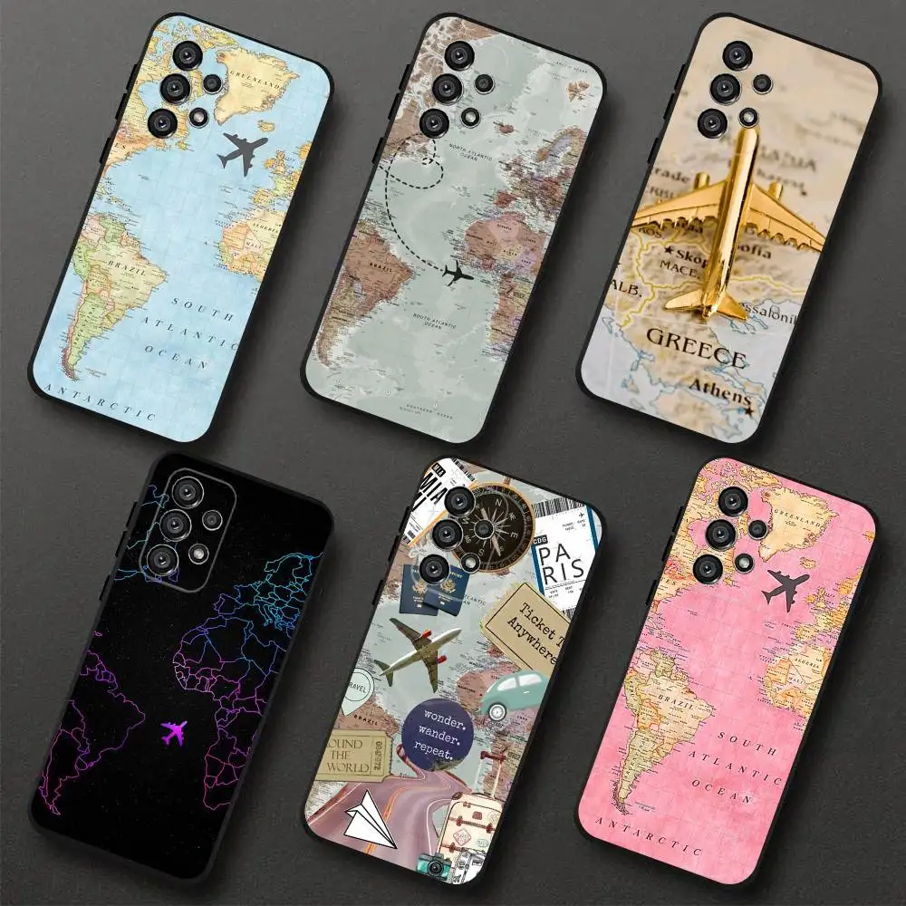 

Airplane Map Phone Case For Samsung S 25,24,23,22,30,21,10,9,Ultra,Plus,Lite,FE,4,5G Black Soft Case