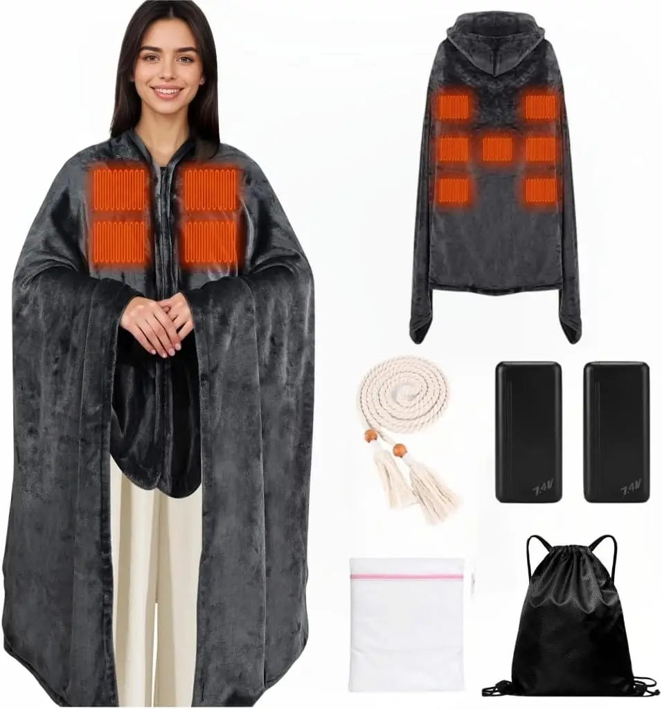 

Large Portable Heated Blanket with Dual Power Banks, 11 Heating Zones, Machine Washable for Home and Outdoor Use