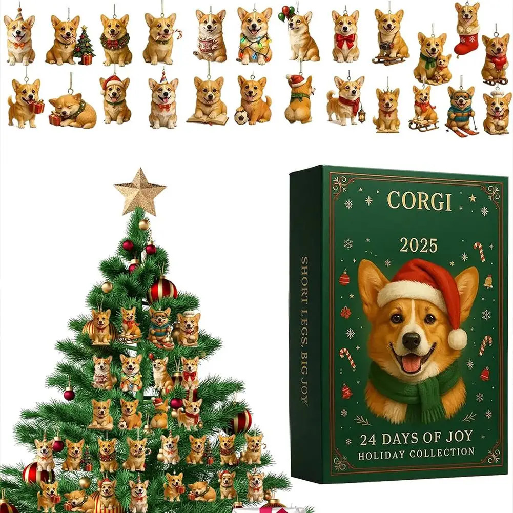 عطلة حزب الديكور مربع الإبداعية فصيل كورجي الكلب نموذج عيد الميلاد العد التنازلي التقويم مهرجان صندوق شجرة عيد الميلاد الديكور #2