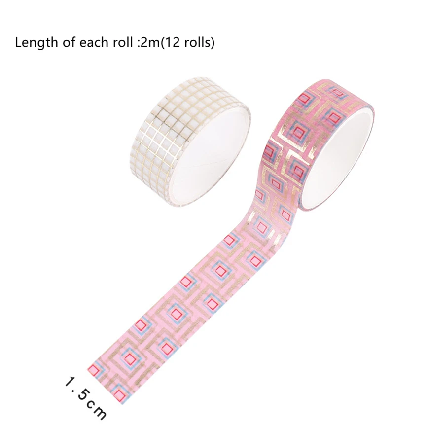 Imagem -06 - Roll Washi Tapes Vintage Folha de Ouro Adesivos Conjunto Flor Kawaii Cinta Pegatinas Washietape Diário Papelaria Coreana Fita Adesiva 12