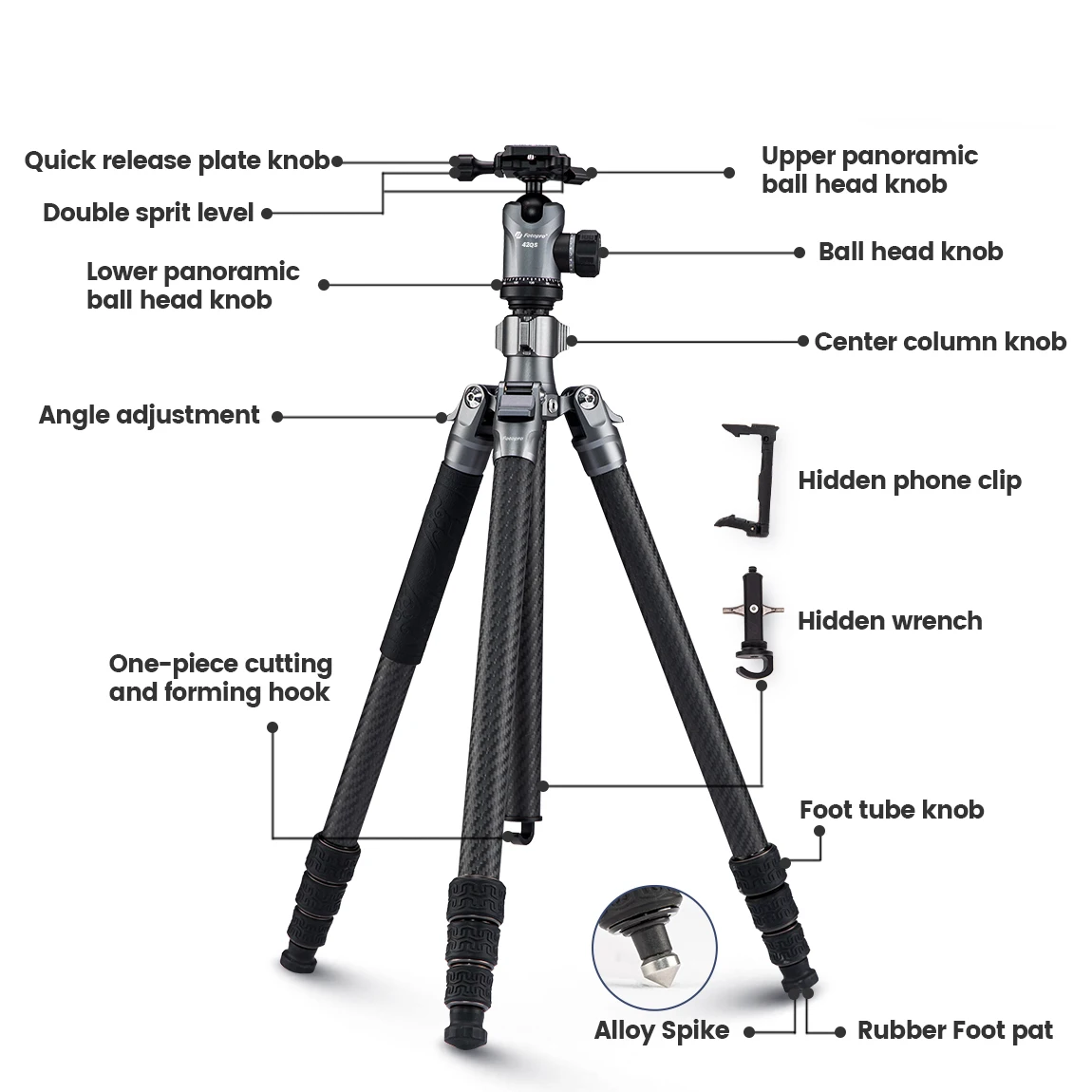 Portable Carbon Fiber Tripod With 360 Panorama Ball Outdoor Travel Stand For DSLR