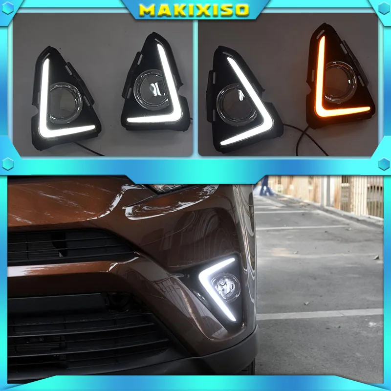 

For Toyota RAV4 2017 2018 DRL Daytime Running Lights Turn Signal Fog Lamp Bezel Chrome Trim Car Accessories White Yellow