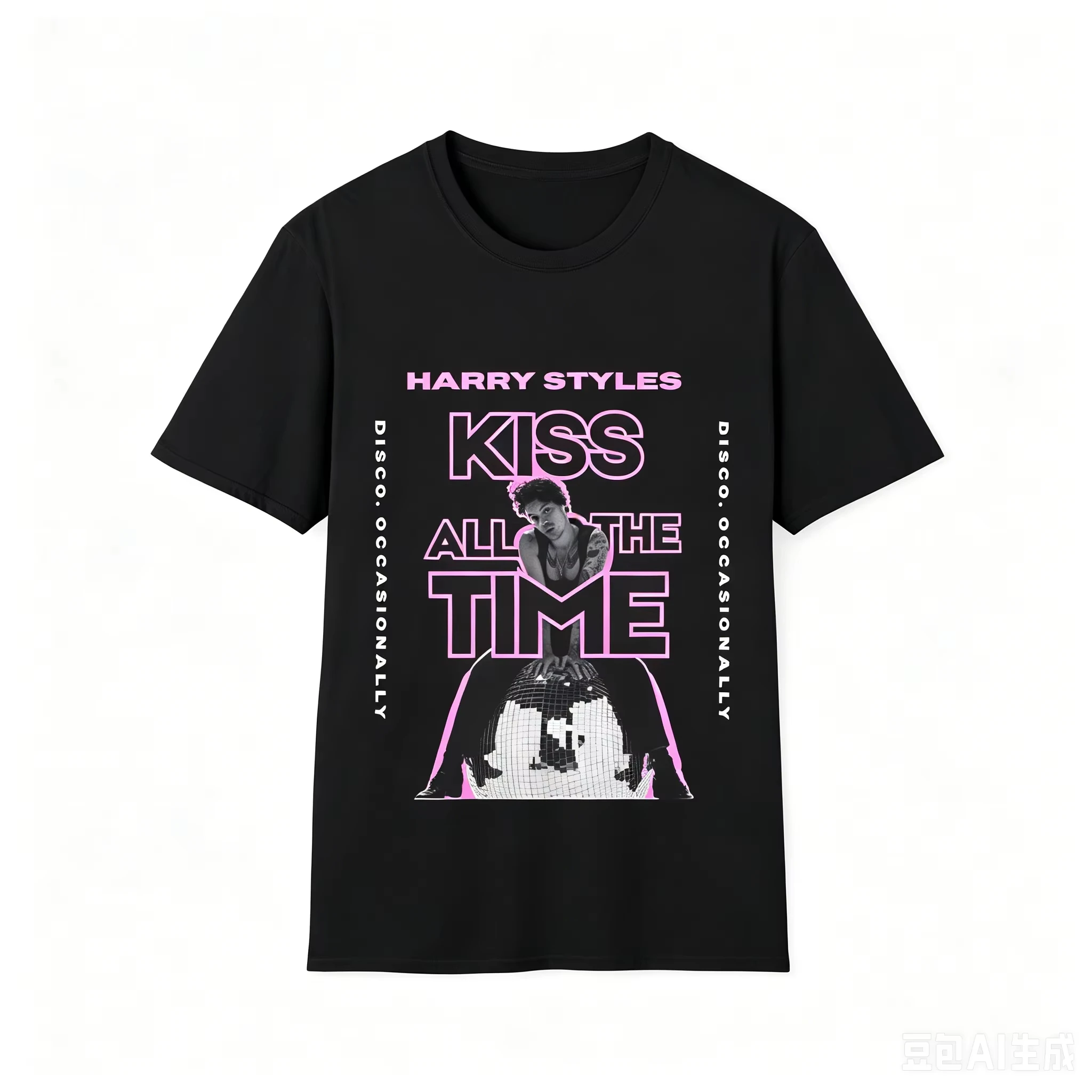 Singer Harry Styles Kiss All The Time Retro Photo Pattern 2026 New Summer Mens Womens Fashion Street Y2K Women And Men T-Shirt