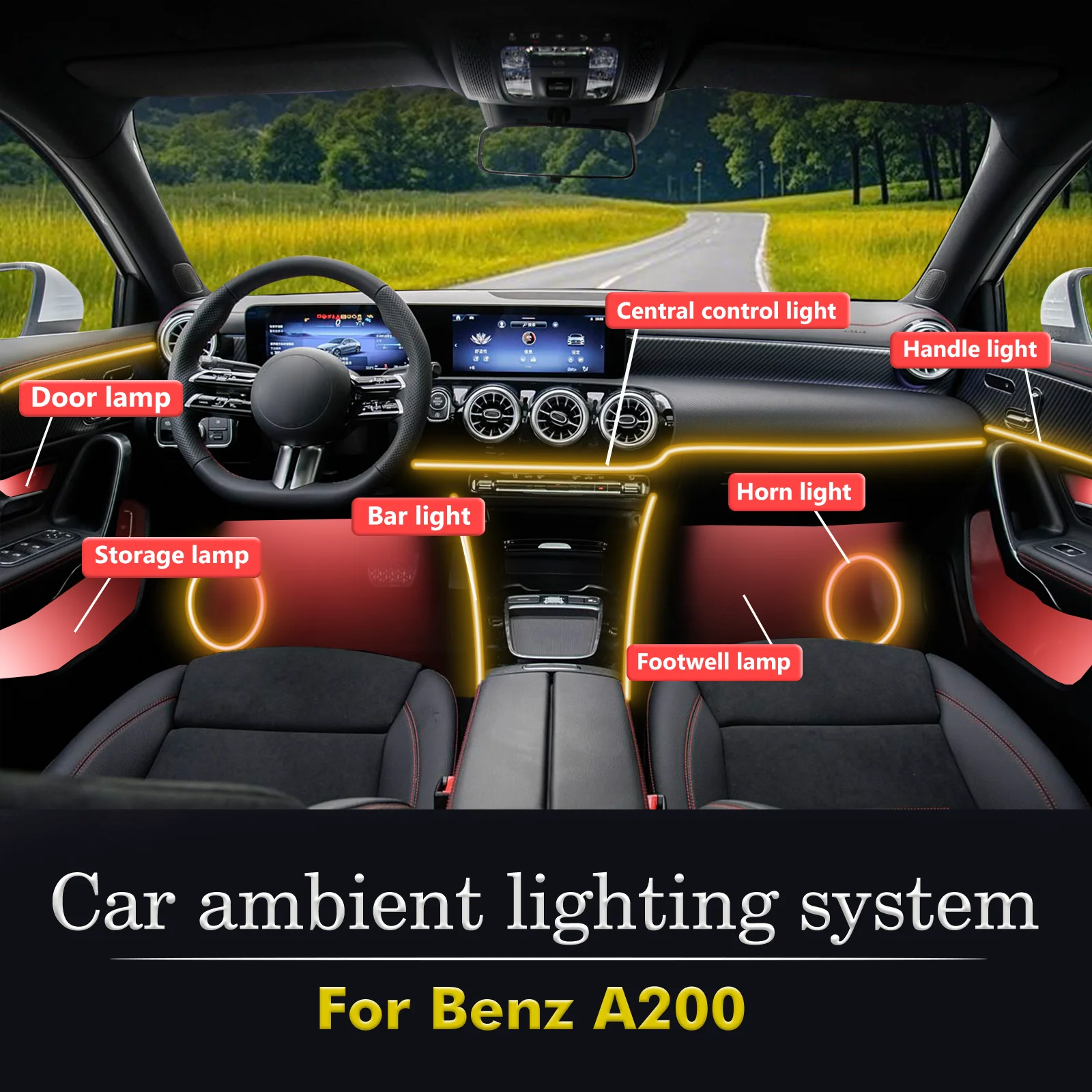 

For BenZ A200 Smart Remote Control RGB 64 Colors LED Car Interior Ambient Light Energy Saving Efficient Lamp Kit