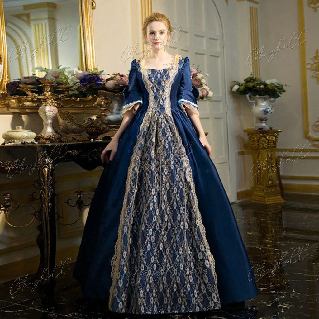 

18th Century Medieval Dress Women High Waist Half Sleeve Ball Gowns Princess Lace Patchwork Satin Dress Queen Renaissance Costum