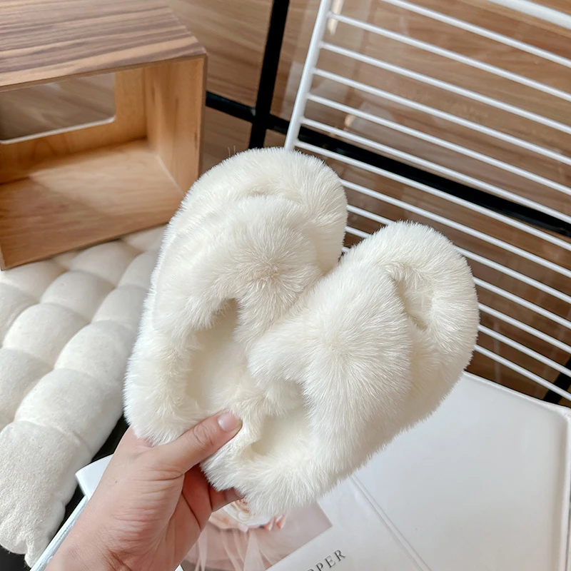 Children's Cotton Slippers Khaki Color Boys and Girls Fur Shoes Autumn Winter Pink Middle Large Kid Beige Non-slip Flat Slippers