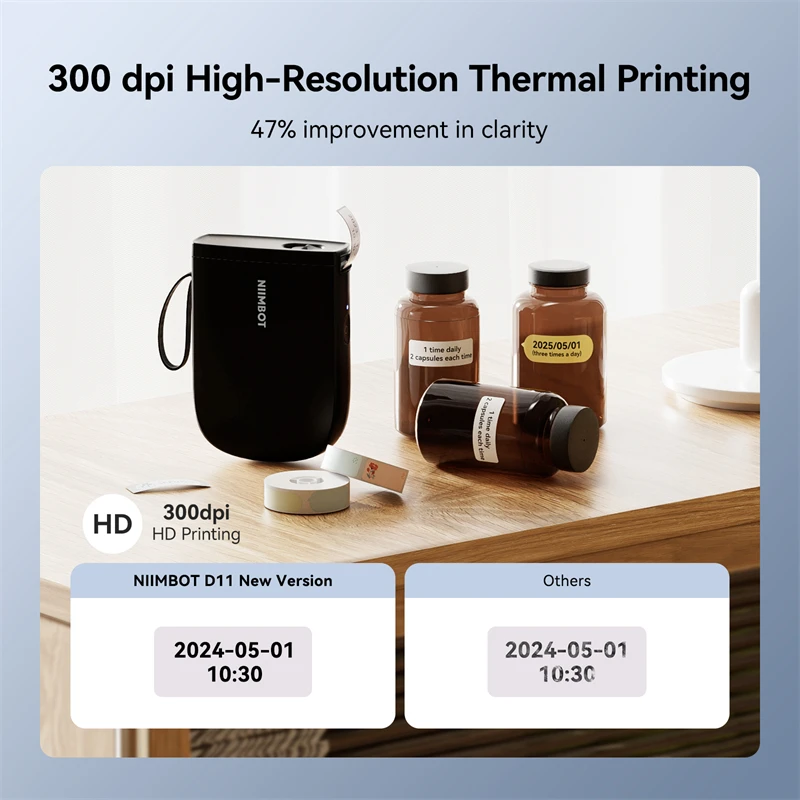 300dpi Niimbot D11 Mini Portable Thermal Printer New Version Adhesive Label Maker Max 50mm/s Printing Speed Sticker Printers