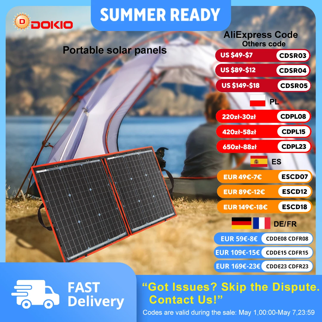 Panneau solaire pliable flexible Dokio 100 W 18 V avec kit de contrôleur 12 V Panneau solaire portable pour camping/voyage/camping-car