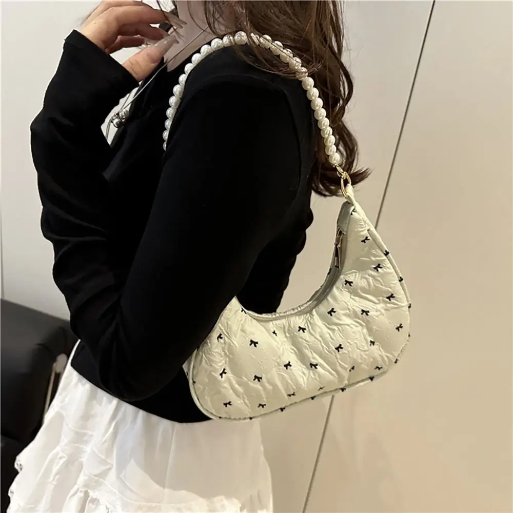 Versatile Multicolor One-shoulder Bag Bowknot Printed Beads Chain Underarm Bag Zipper Clouse Large Capacity Tote Bag For Women