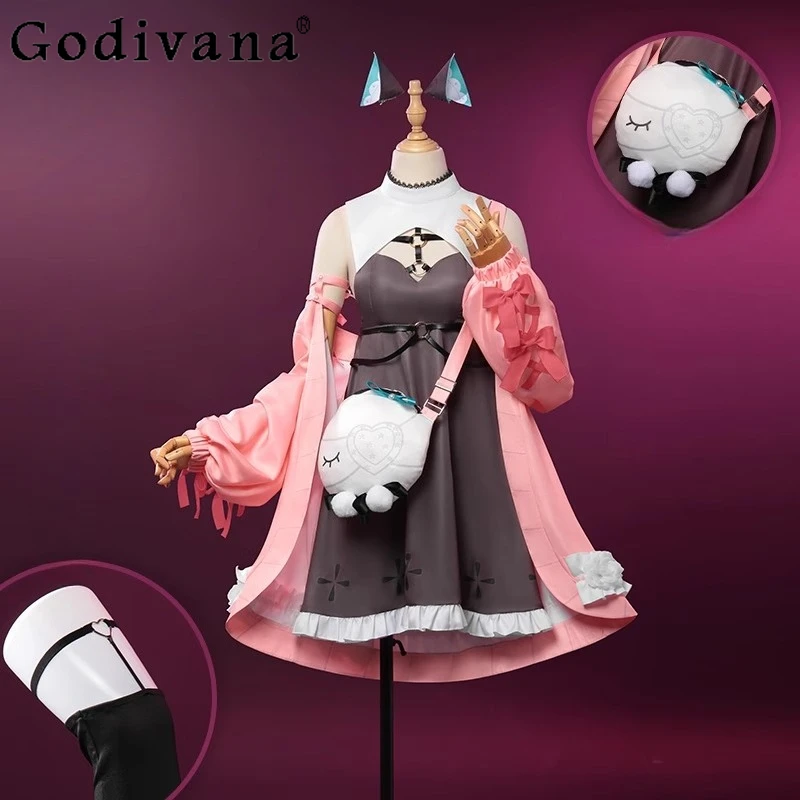

Role Play Pink Coat Dress Set Women Virtual Youtuber Cosplay Costume Female Street Halloween Carnival Cos Two Pieces Suit