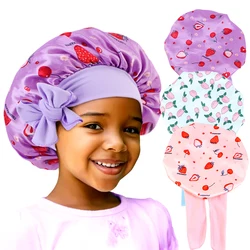 Wide Band Printed Kids Bonnet Shower Cap Silky Bonnet Curly Hair Boy Girls Adjustable Sleep Night Cap Baby Bow HeadWrap