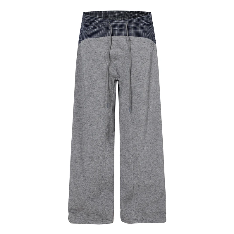 

GXFortune American Retro Plaid Patchwork Casual Pants Loose Elastic Waist Wide Leg Sweatpants ex Youth Faion Autumn Str...