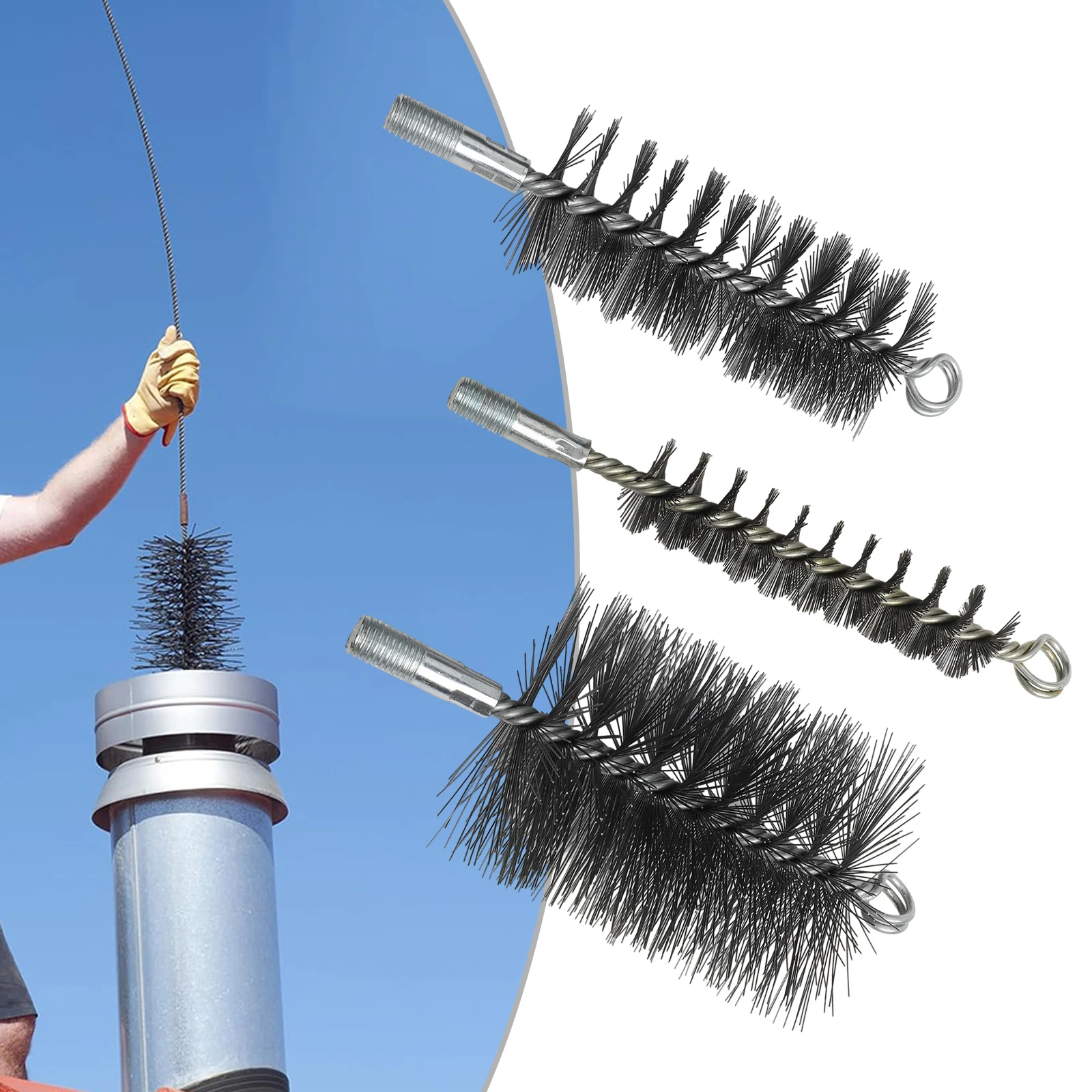3 шт. гибкие стальные проволочные щетки для чистки дымохода Thorough, подходят для различных размеров и применений труб
