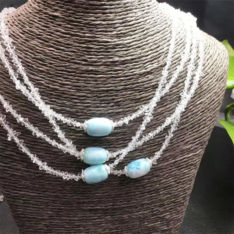 S925 Natural Herkimer Diamond Larimar Bead Necklace Reiki Healing Energy Gemstones High Quality Jewelry For Man Women Gift