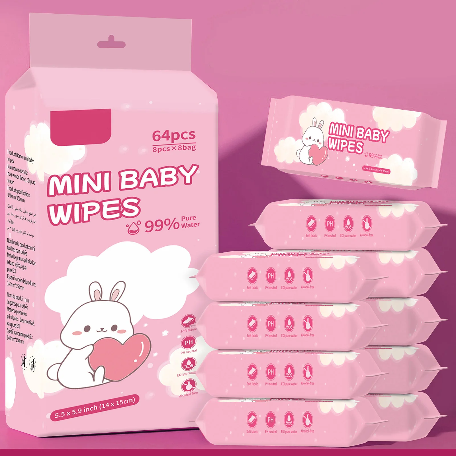 Baby Wipe Suitable Sensitive Skin Quick Clean-Ups Diaper Changing Essential Alcohol-Fragrance-Free Bio-Degradable Baby Wipe