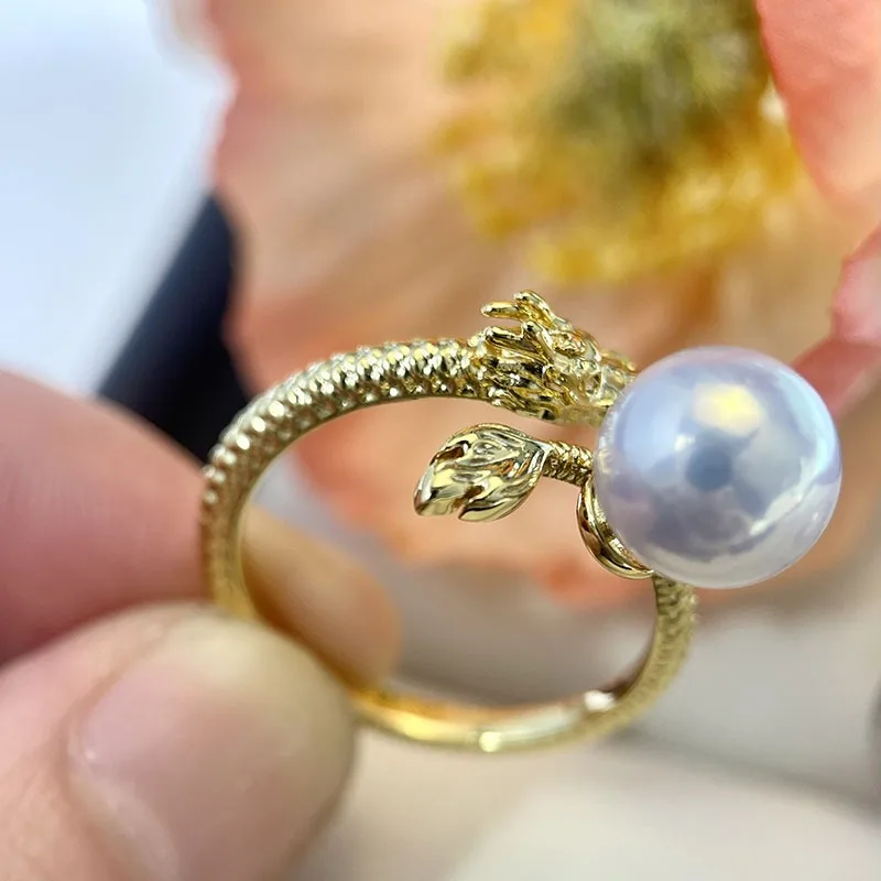 

Медное позолоченное кольцо JZ048 с зодиакальным драконом, регулируемое, с жемчугом, пустая оправа для самостоятельного изготовления украшений