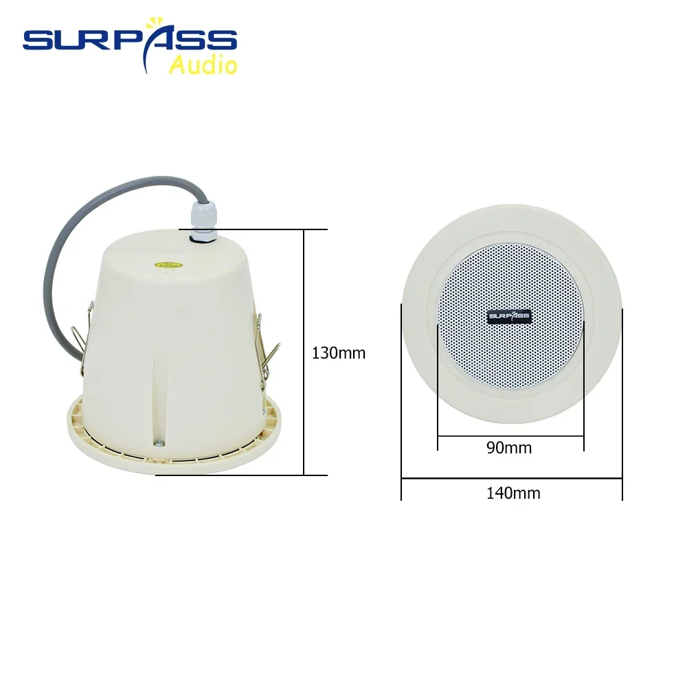 PA System Waterproof Ceiling Speaker 6W/3W @100V Decorative Audio IP55 Wall Mounted Loudspeaker for Public Address Broadcoasting