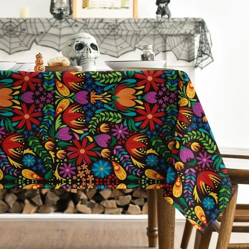 1pc Mexican rectangular tablecloth, designed for Halloween and Día de los Muertos celebrations, machine washable, yzb
