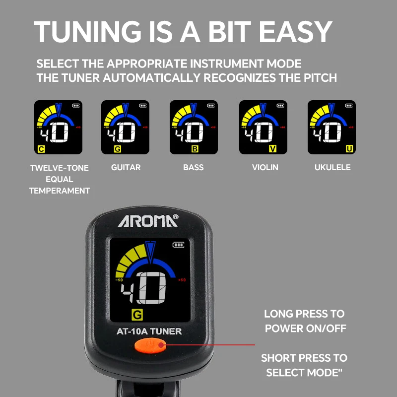 Guitar Tuner Clip on Digital Electronic Tuner for Guitar, Bass, Ukulele, Violin, Mandolin, Acoustics Calibration Tuner