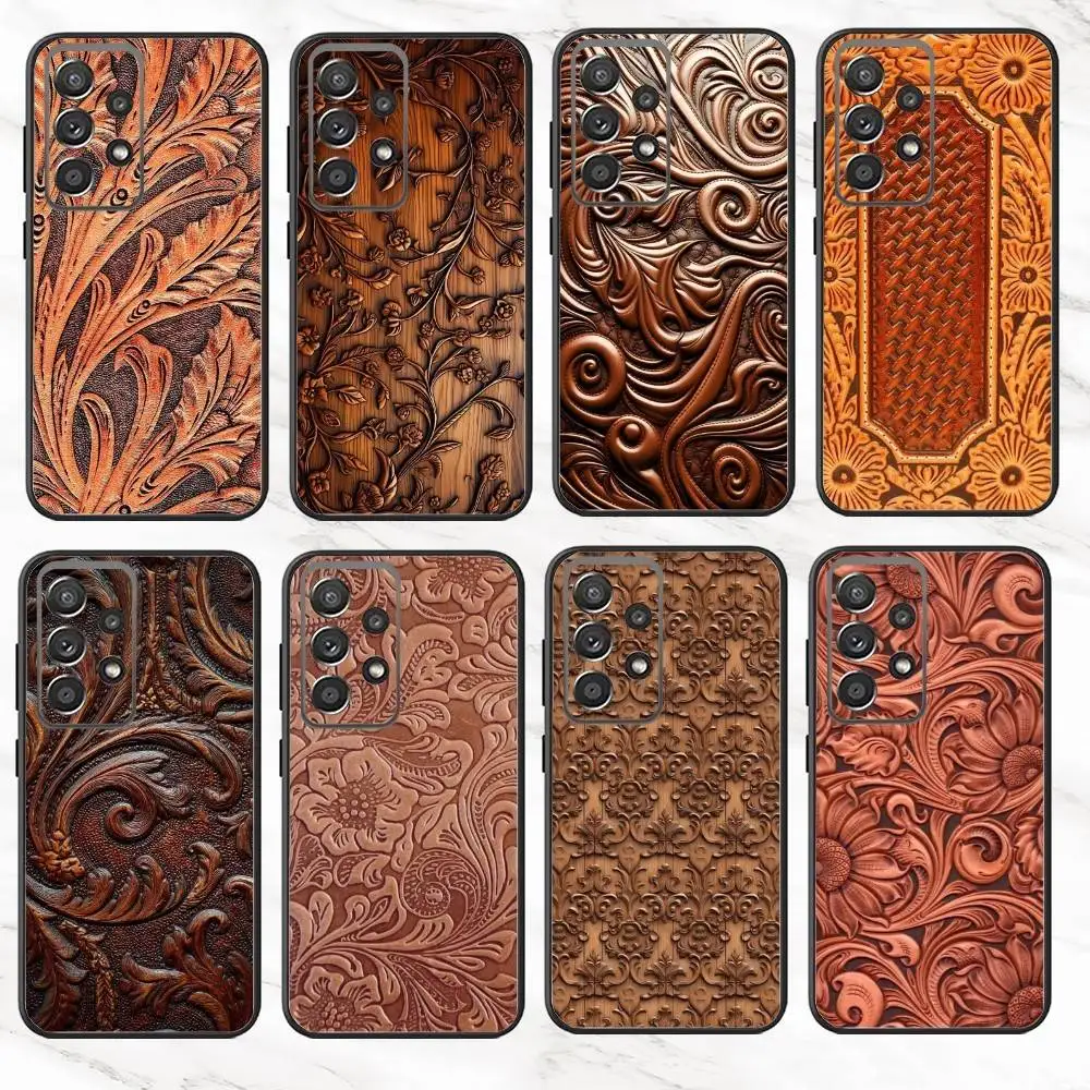 

B-Brown Hand Tooled Western Phone Case For Samsung S25,S24,S21,S22,S23,S30,Ultra,S20,Plus,Fe,Note,10,9,5G Black Cover