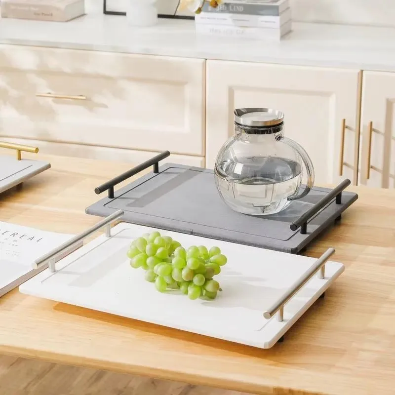 Creative Absorbent Diatomite Kitchen Drying Mat Large Tray with Handle for Tableware Dish Draining Pad Quick Dry Stone