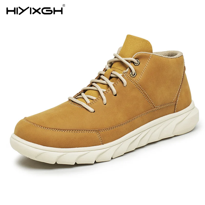 Thick Soled Boots Men's Casual Shoe Brown Lace Up Hiking Boots Ankle Boots for Men Classic Shoe Cowboy Series Set Platform Shoes