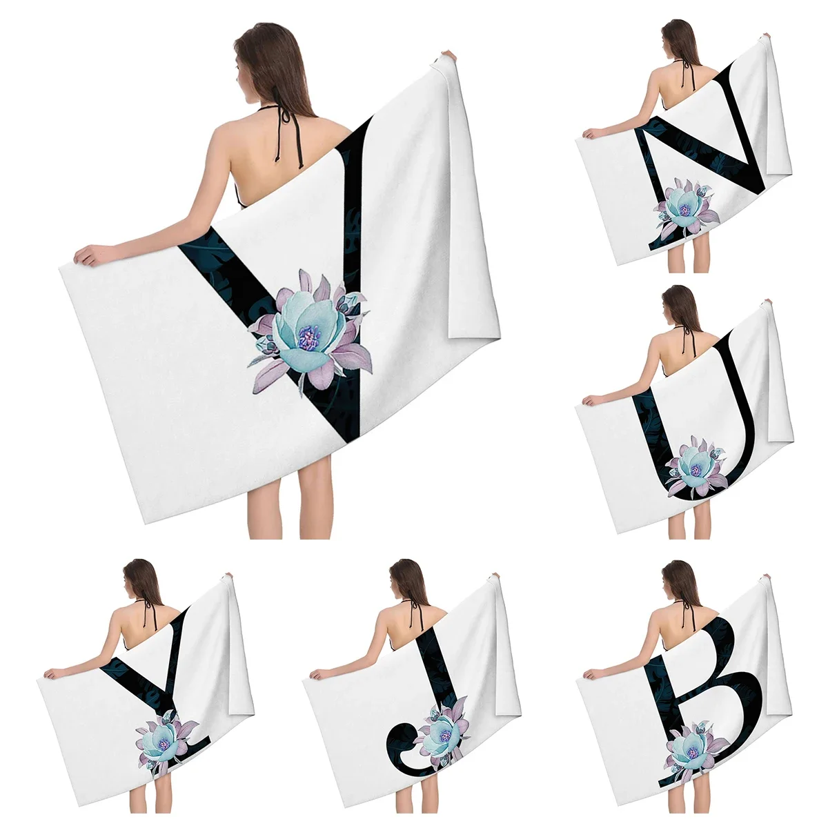 1pc Flower wreath letter pattern Pattern Beach Towel,Ultra-Fine Fiber Beach Blanket,Highly Absorbent Bath Towel,Suitable
