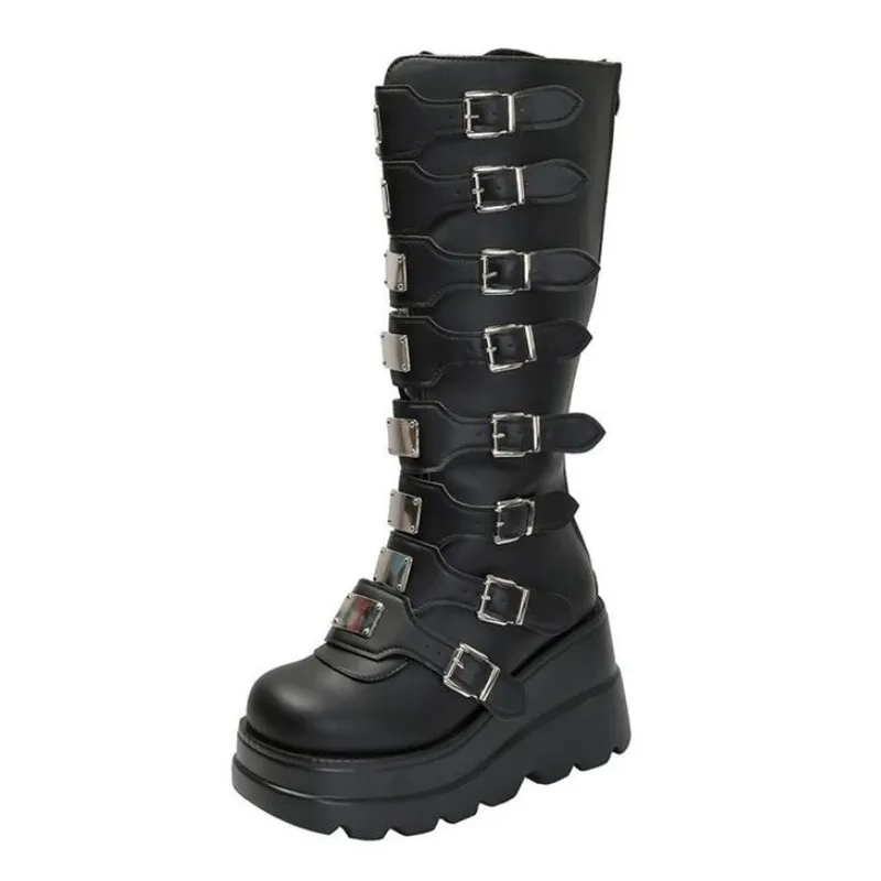 Long Boots for Women Gothic Shoes Platform Knee High Boots Punk Black Sexy Motorcycles Boots New Halloween Cosplay Women's Shoes