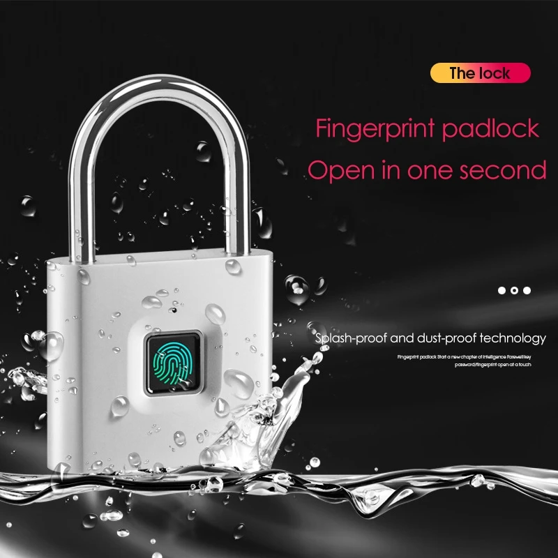 Fingerprint Padlock,Portable Anti-Theft USB Charging Fingerprint Lock For Lockers, Suitcases, Backpacks Etc Can Support