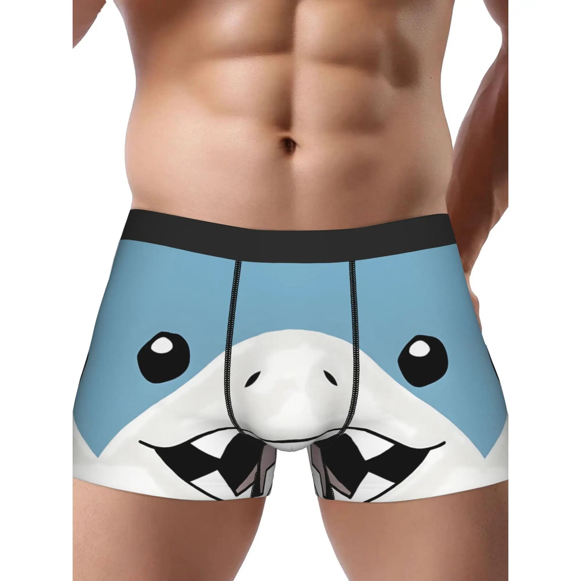Shark Smile Novelty Boxer Briefs - Stretchy, Comfortable Underwear with Playful Shark Design, White with Blue Black Print