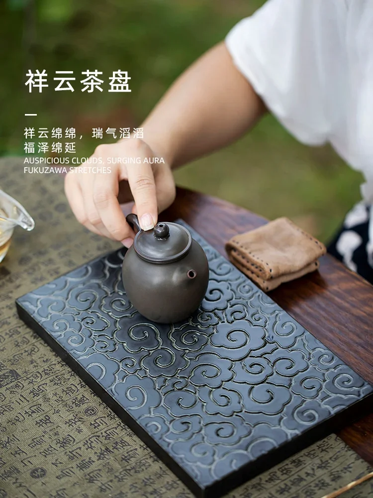 Tea Tray Household Small Tea Table Dual purpose Water Storage Dry Soaking Table Simple Small  Tray  Sea Ceramic Tea Set