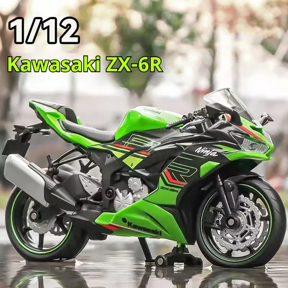 1:12 Kawasaki NIJIA ZX-6R Motorcycle Alloy Model Cars Toys Rubber Tires Wheel Shock Absorpoon Vehicle for Children Festival Gift