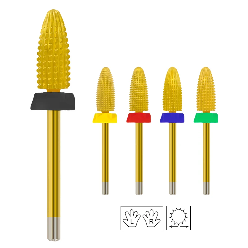 Large Cone Tungsten Nail Drill Bits Dual Rotation Left Right Hand Carbide Titanium Plating Electric Manicure Tools Gel Remover